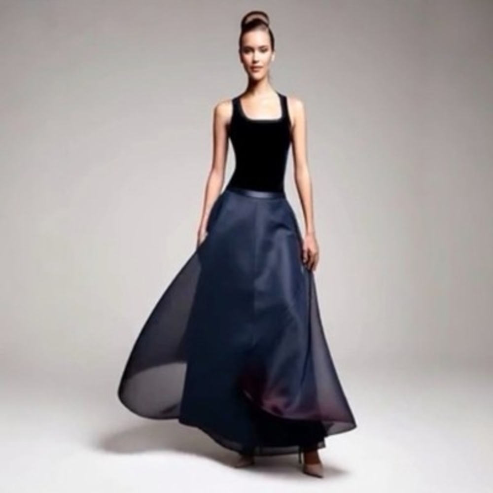 Willard Hanson Black Velvet Corset Top Organza Maxi Skirt Evening Suit Size 4